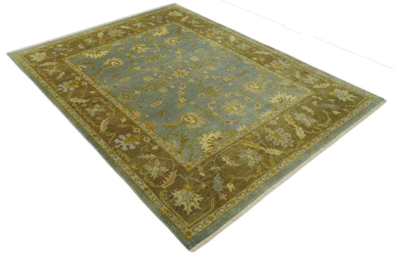 Antique Persian Blue and Moss Brown 8x10 Hand Knotted Traditional Oushak Wool Rug | AC9810 - The Rug Decor