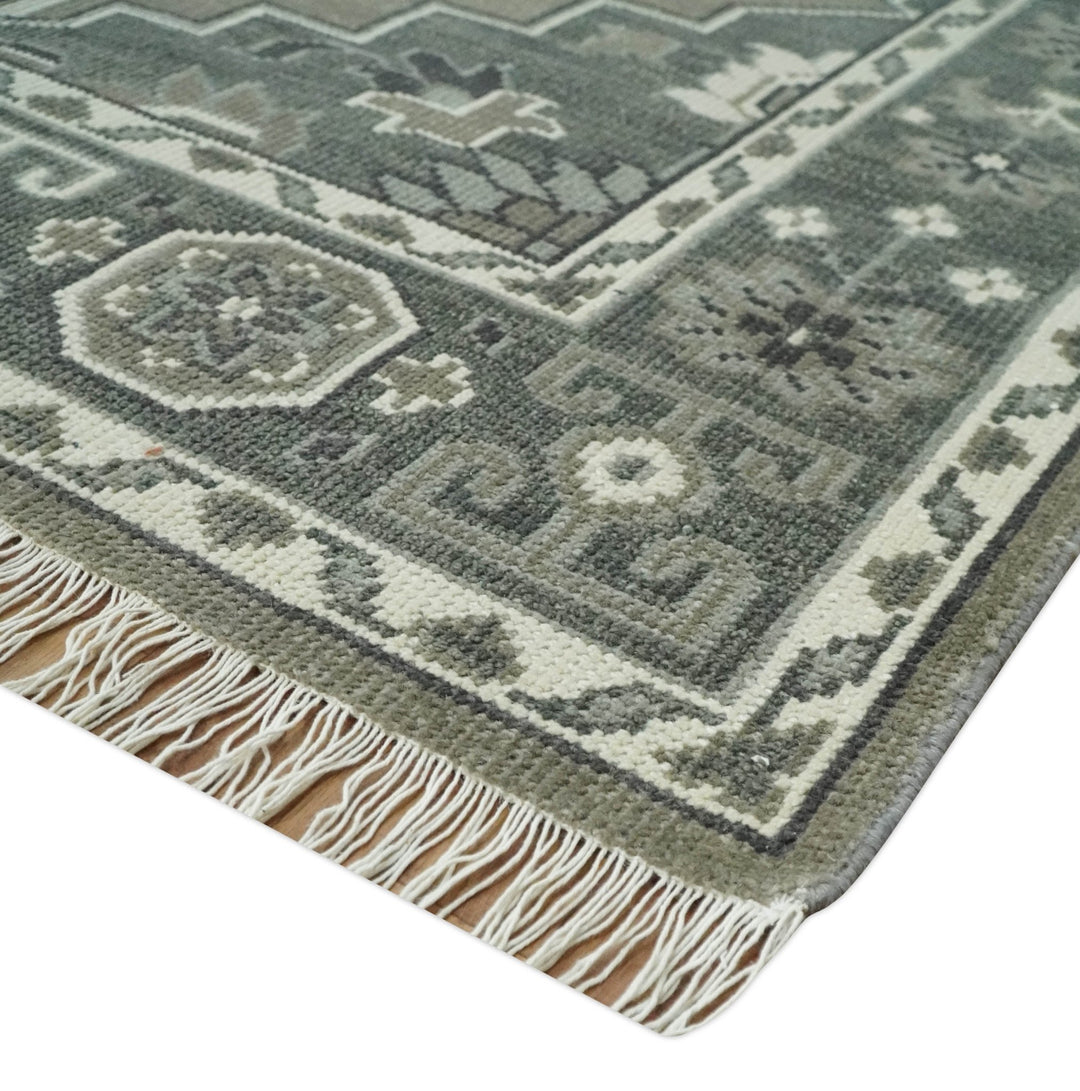 Antique Persian Earthy Sage Hand Knotted 8x10 Gray and Ivory Traditional Vintage Heriz Serapi Wool Rug | AC25810 - The Rug Decor