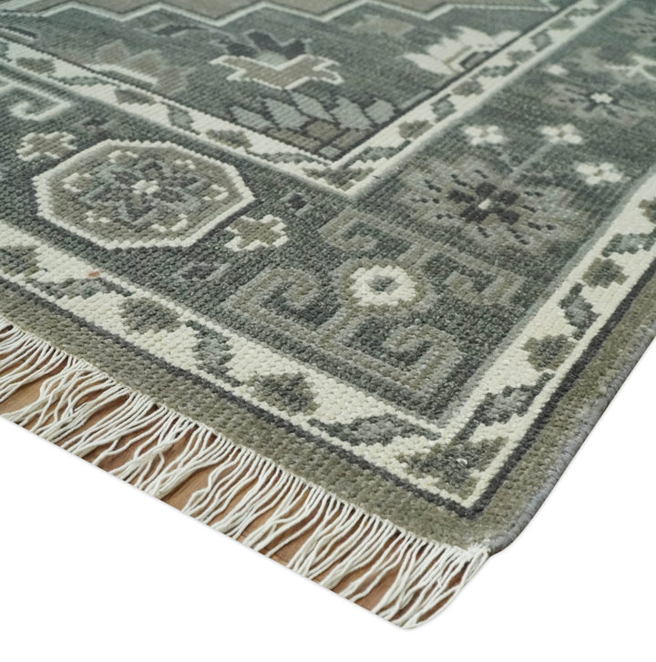 Antique Persian Earthy Sage Hand Knotted 8x10 Gray and Ivory Traditional Vintage Heriz Serapi Wool Rug | AC25810 - The Rug Decor