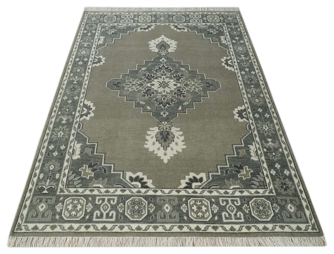 Antique Persian Earthy Sage Hand Knotted 8x10 Gray and Ivory Traditional Vintage Heriz Serapi Wool Rug | AC25810 - The Rug Decor