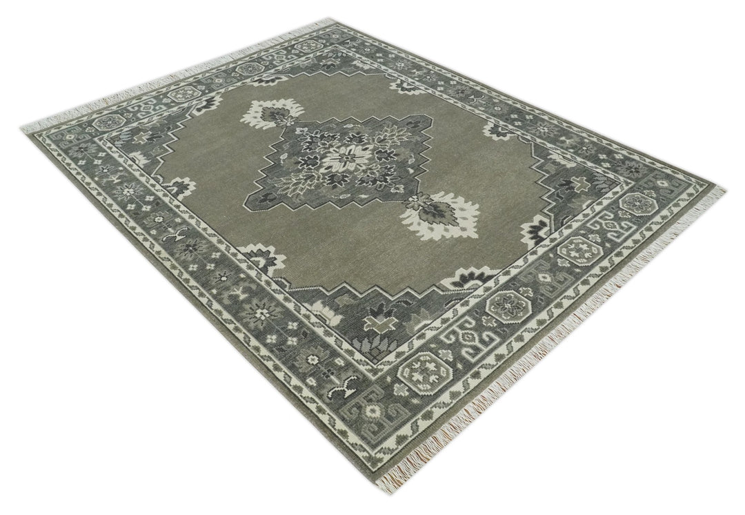Antique Persian Earthy Sage Hand Knotted 8x10 Gray and Ivory Traditional Vintage Heriz Serapi Wool Rug | AC25810 - The Rug Decor