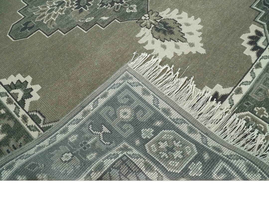 Antique Persian Earthy Sage Hand Knotted 8x10 Gray and Ivory Traditional Vintage Heriz Serapi Wool Rug | AC25810 - The Rug Decor