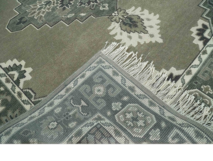 Antique Persian Earthy Sage Hand Knotted 8x10 Gray and Ivory Traditional Vintage Heriz Serapi Wool Rug | AC25810 - The Rug Decor