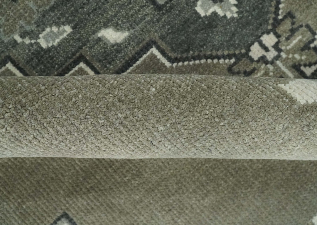 Antique Persian Earthy Sage Hand Knotted 8x10 Gray and Ivory Traditional Vintage Heriz Serapi Wool Rug | AC25810 - The Rug Decor