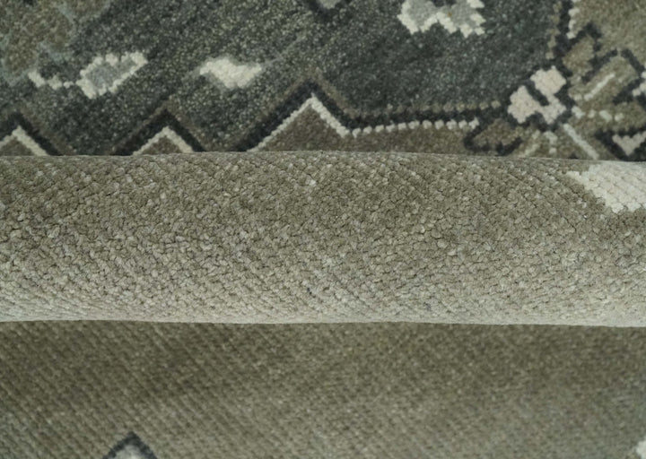 Antique Persian Earthy Sage Hand Knotted 8x10 Gray and Ivory Traditional Vintage Heriz Serapi Wool Rug | AC25810 - The Rug Decor