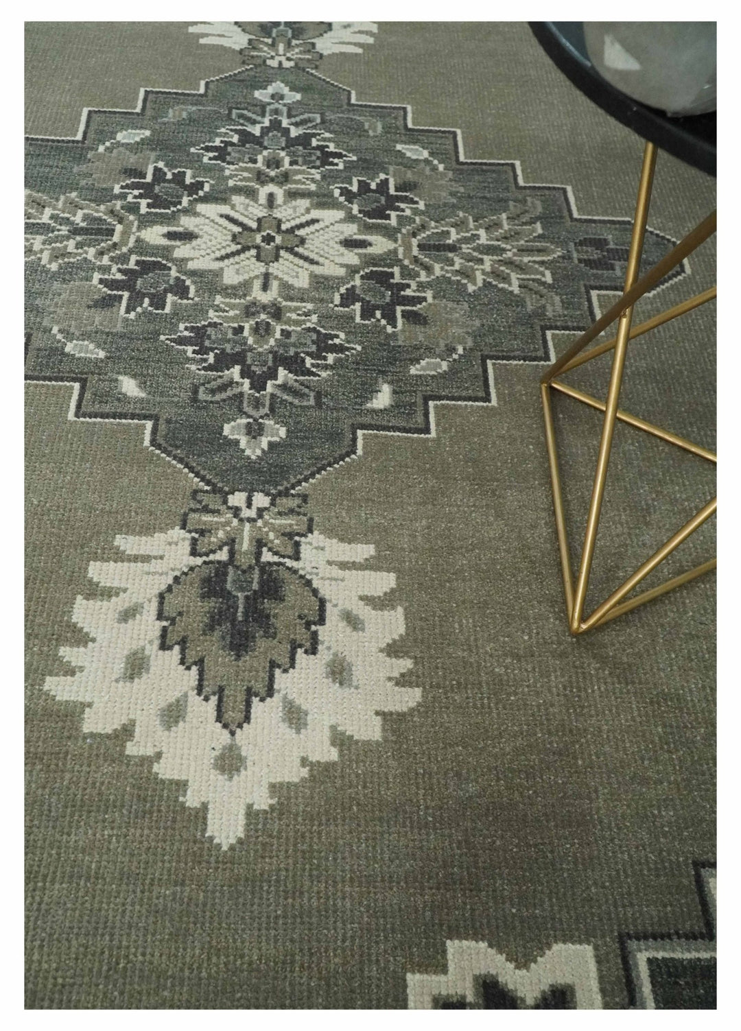Antique Persian Earthy Sage Hand Knotted 8x10 Gray and Ivory Traditional Vintage Heriz Serapi Wool Rug | AC25810 - The Rug Decor