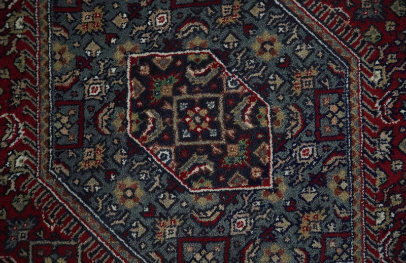 Antique Persian Hand Knotted Maroon, Black and Blue Traditional Medallion Wool Rug | KNT25 - The Rug Decor