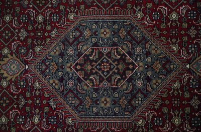 Antique Persian Hand Knotted Maroon, Black and Blue Traditional Medallion Wool Rug | KNT25 - The Rug Decor