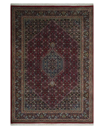 Antique Persian Hand Knotted Maroon, Black and Blue Traditional Medallion Wool Rug | KNT25 - The Rug Decor