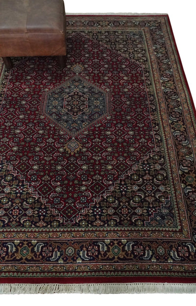 Antique Persian Hand Knotted Maroon, Black and Blue Traditional Medallion Wool Rug | KNT25 - The Rug Decor