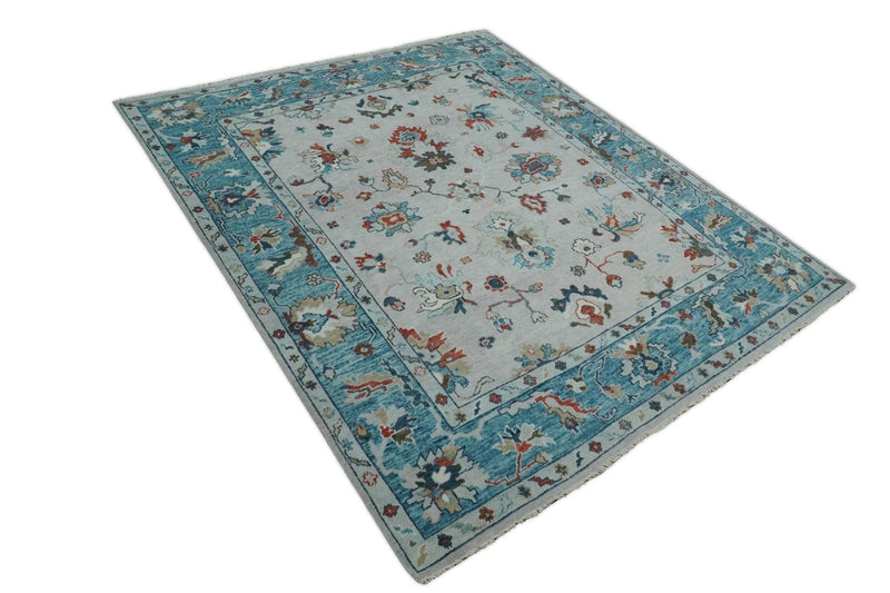Antique Persian Oushak 6x9, 8x10, 9x12, 10x14 and 12x15 Wool Ivory and Blue Vibrant Colorful Hand knotted Oushak Area Rug | TRD2787 - The Rug Decor