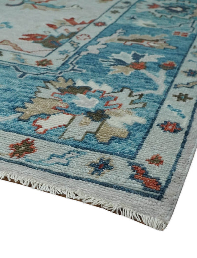 Antique Persian Oushak 6x9, 8x10, 9x12, 10x14 and 12x15 Wool Ivory and Blue Vibrant Colorful Hand knotted Oushak Area Rug | TRD2787 - The Rug Decor