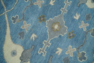 Antique Persian Oushak 9x12 Blue and Beige Hand Knotted Large Wool Area Rug | TRDCP264912 - The Rug Decor