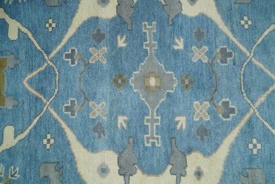 Antique Persian Oushak 9x12 Blue and Beige Hand Knotted Large Wool Area Rug | TRDCP264912 - The Rug Decor