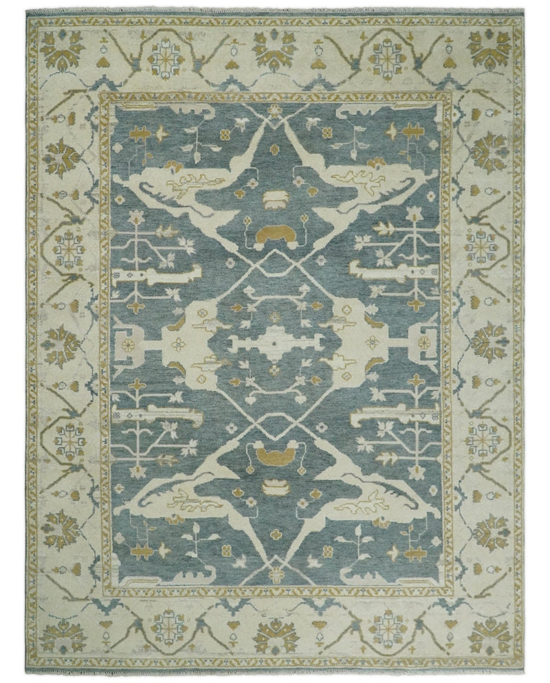 Antique Persian Oushak 9x12 Gray and Beige Hand Knotted Large Wool Area Rug | TRDCP261912 - The Rug Decor