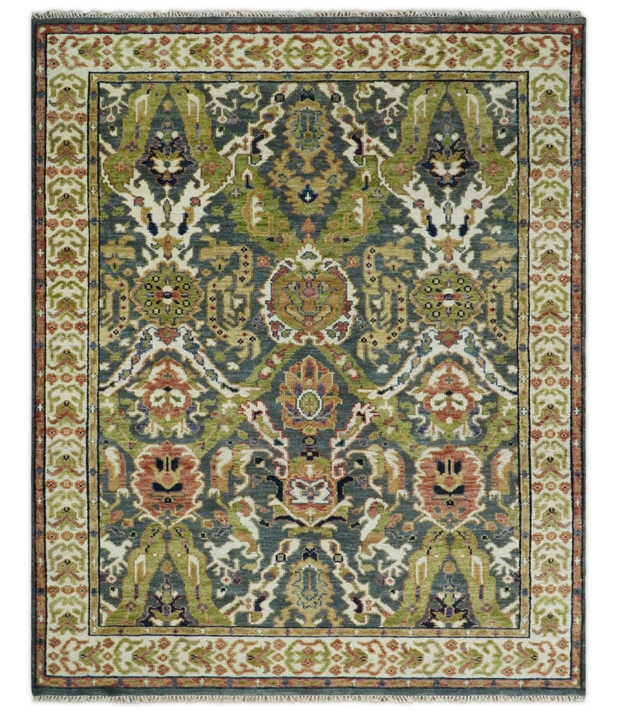 Antique Persian Rug Hand knotted 8x10, 9x12, 10x14 and 12x15 Green, Ivory and Gray Traditional Oushak Area Rug | TRDCP985810 - The Rug Decor