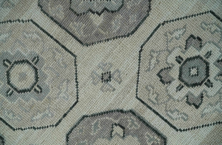 Antique Rug 8x10 Hand Knotted Turkish Silver, Beige and Gray Traditional Persian Low Pile Area Rug | TRD2758810S - The Rug Decor