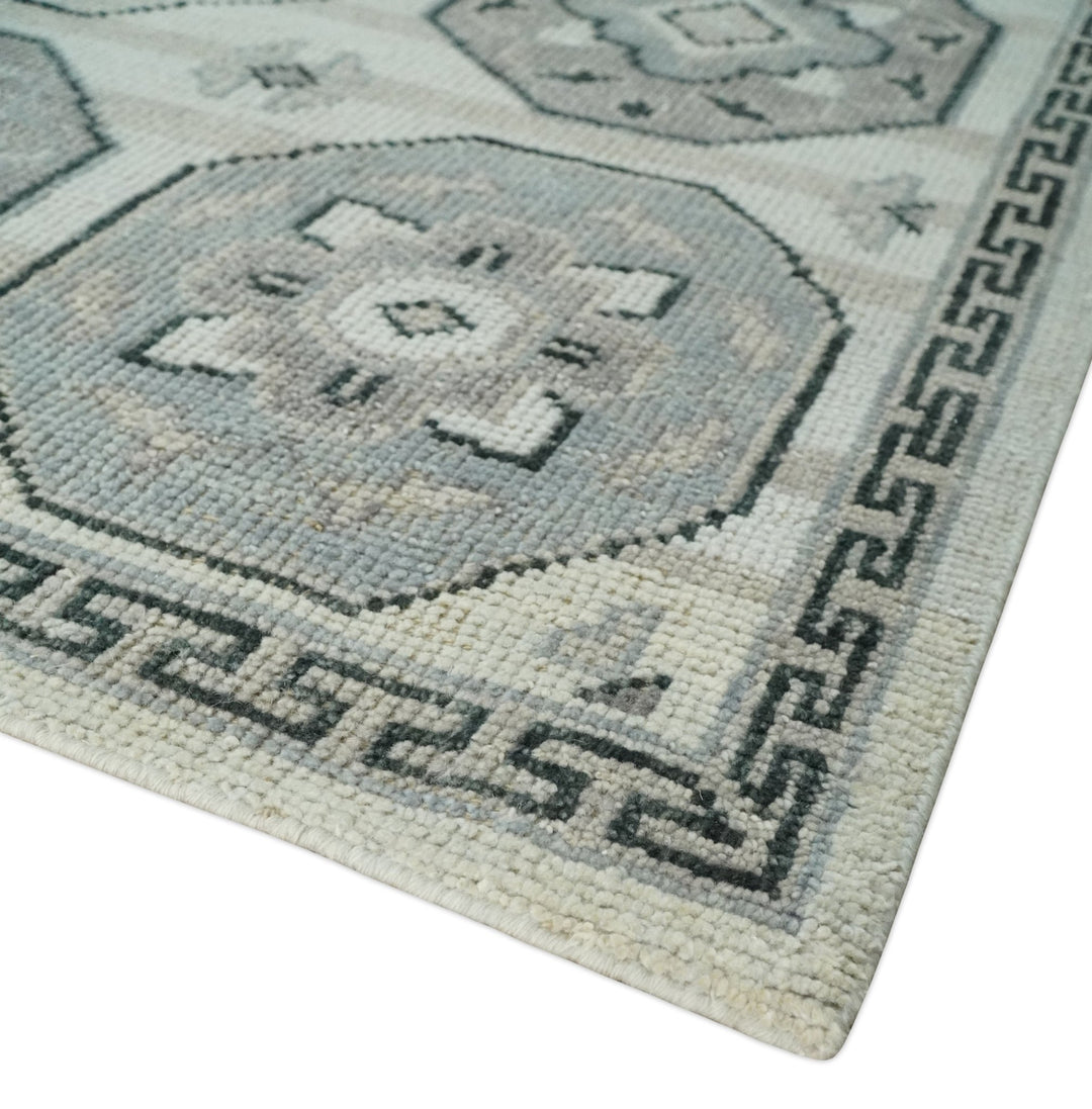 Antique Rug 8x10 Hand Knotted Turkish Silver, Beige and Gray Traditional Persian Low Pile Area Rug | TRD2758810S - The Rug Decor