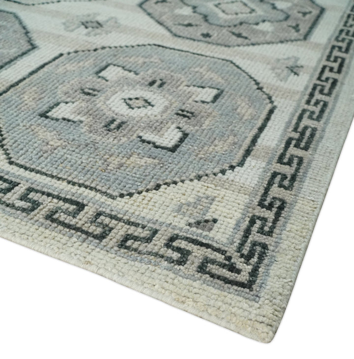 Antique Rug 8x10 Hand Knotted Turkish Silver, Beige and Gray Traditional Persian Low Pile Area Rug | TRD2758810S - The Rug Decor