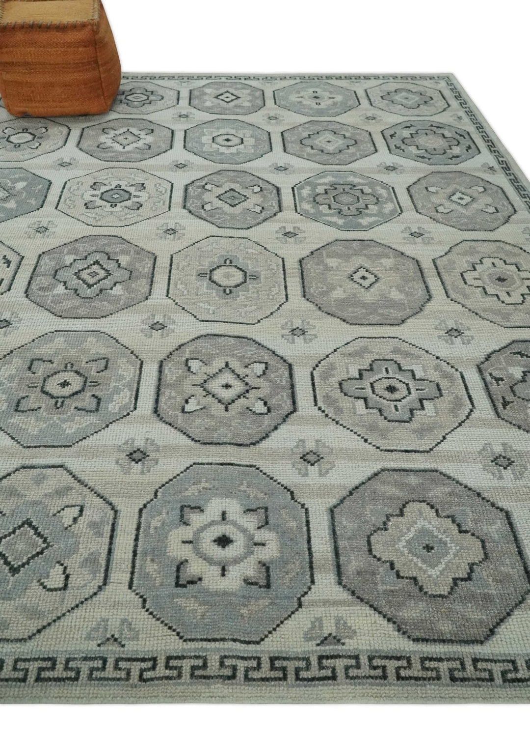 Antique Rug 8x10 Hand Knotted Turkish Silver, Beige and Gray Traditional Persian Low Pile Area Rug | TRD2758810S - The Rug Decor