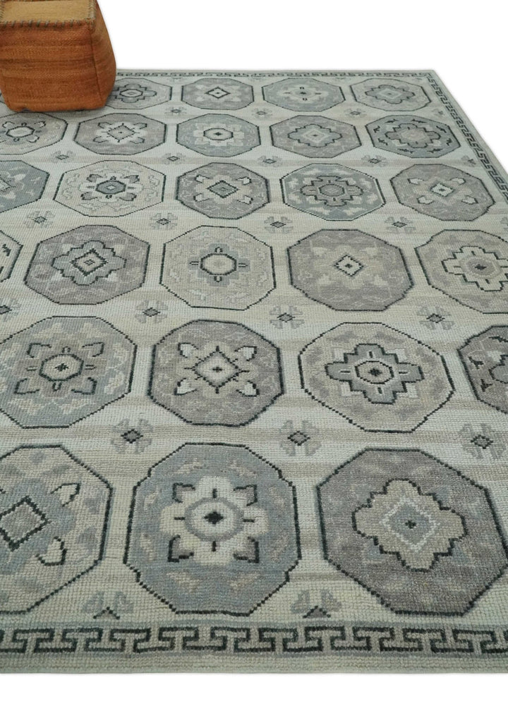 Antique Rug 8x10 Hand Knotted Turkish Silver, Beige and Gray Traditional Persian Low Pile Area Rug | TRD2758810S - The Rug Decor