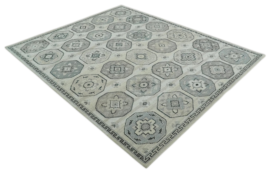 Antique Rug 8x10 Hand Knotted Turkish Silver, Beige and Gray Traditional Persian Low Pile Area Rug | TRD2758810S - The Rug Decor