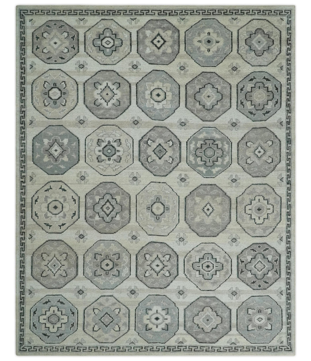 Antique Rug 8x10 Hand Knotted Turkish Silver, Beige and Gray Traditional Persian Low Pile Area Rug | TRD2758810S - The Rug Decor