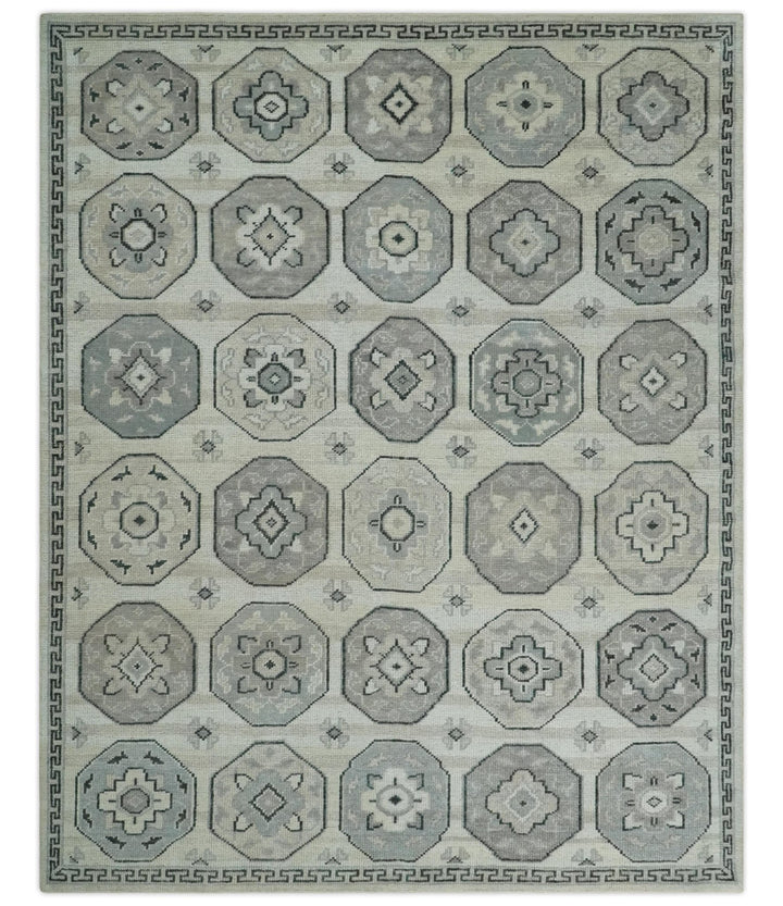 Antique Rug 8x10 Hand Knotted Turkish Silver, Beige and Gray Traditional Persian Low Pile Area Rug | TRD2758810S - The Rug Decor
