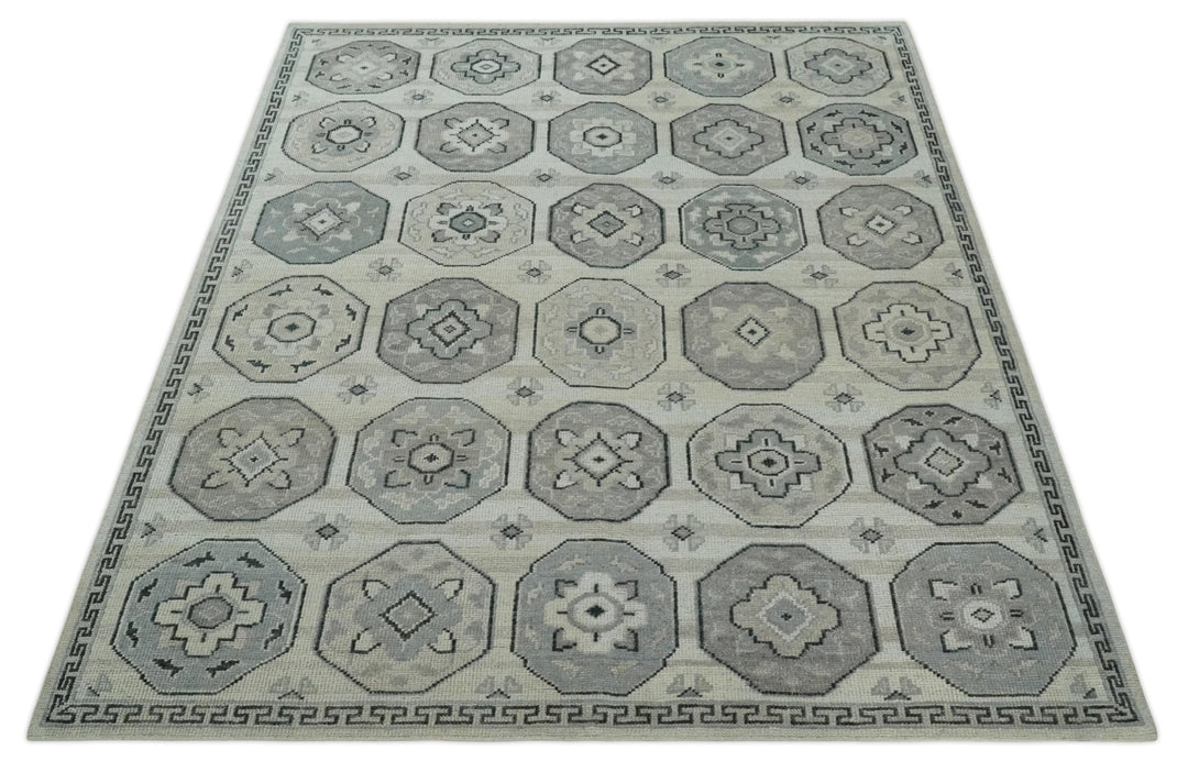 Antique Rug 8x10 Hand Knotted Turkish Silver, Beige and Gray Traditional Persian Low Pile Area Rug | TRD2758810S - The Rug Decor