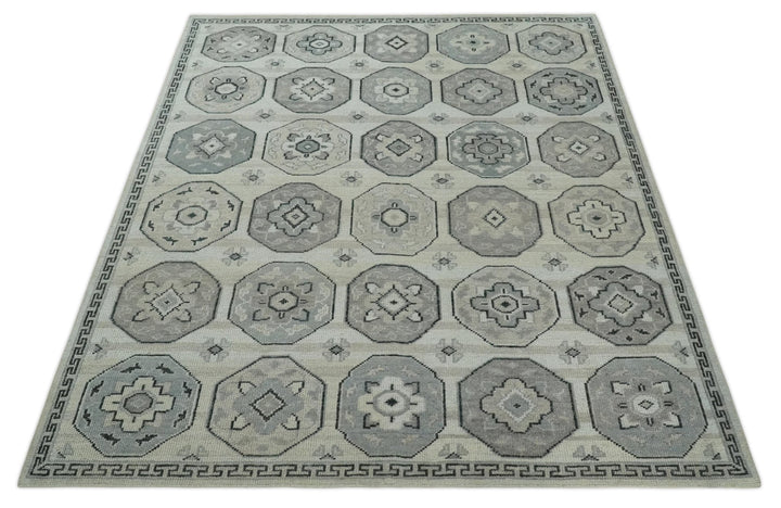 Antique Rug 8x10 Hand Knotted Turkish Silver, Beige and Gray Traditional Persian Low Pile Area Rug | TRD2758810S - The Rug Decor