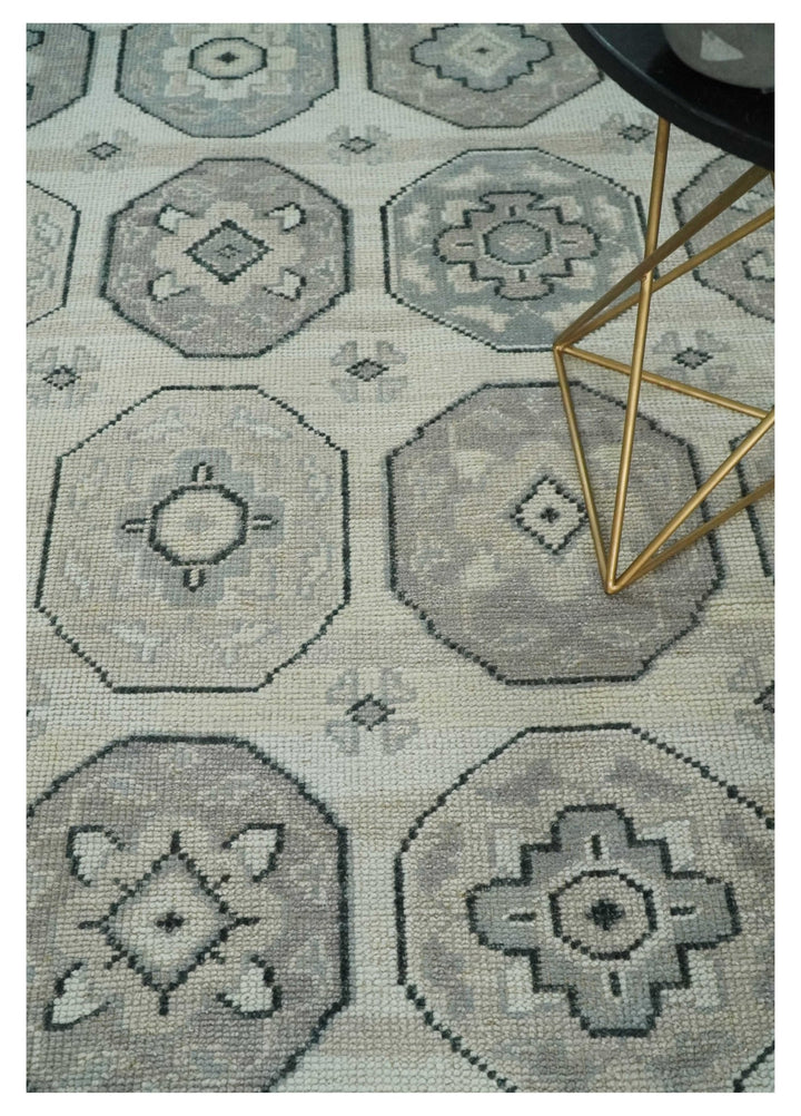 Antique Rug 8x10 Hand Knotted Turkish Silver, Beige and Gray Traditional Persian Low Pile Area Rug | TRD2758810S - The Rug Decor