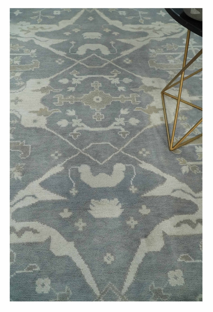 Antique Silver, Ivory and Beige Hand Knotted 8x10 Oriental Oushak Wool Area Rug, Living Room Rug | TRDCP1159810 - The Rug Decor