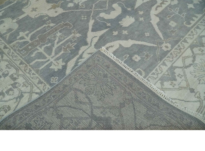 Antique Silver, Ivory and Beige Hand Knotted 8x10 Oriental Oushak Wool Area Rug, Living Room Rug | TRDCP1159810 - The Rug Decor