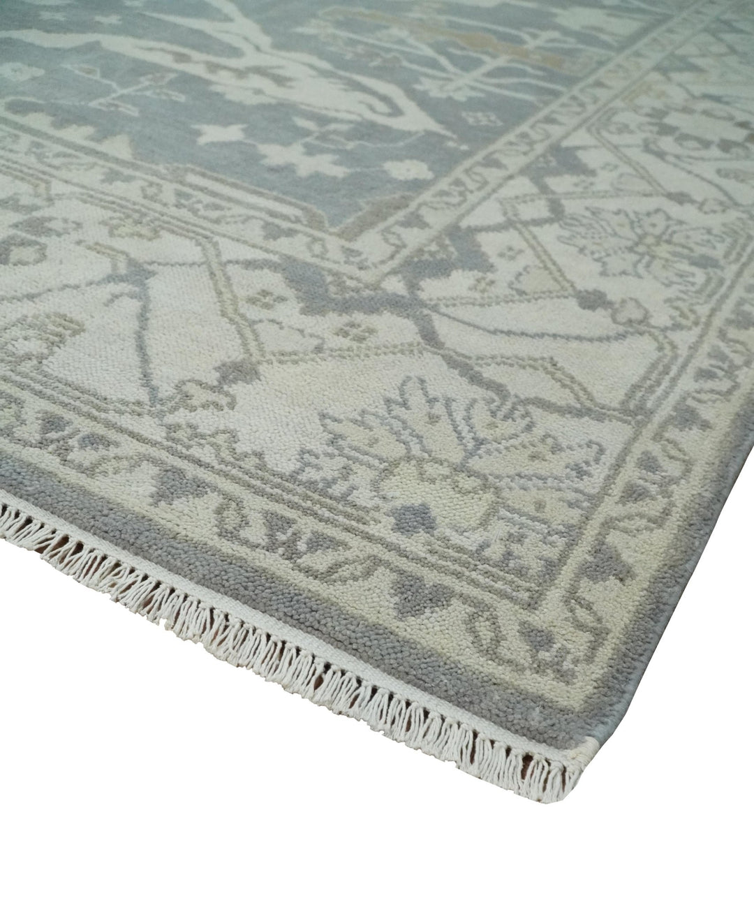 Antique Silver, Ivory and Beige Hand Knotted 8x10 Oriental Oushak Wool Area Rug, Living Room Rug | TRDCP1159810 - The Rug Decor