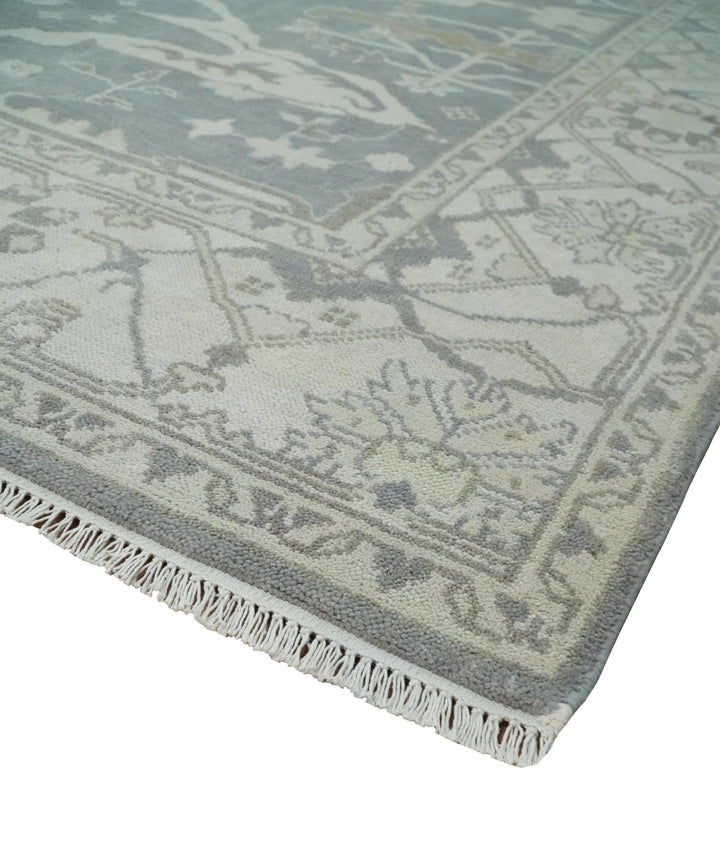 Antique Silver, Ivory and Beige Hand Knotted 8x10 Oriental Oushak Wool Area Rug, Living Room Rug | TRDCP1159810 - The Rug Decor