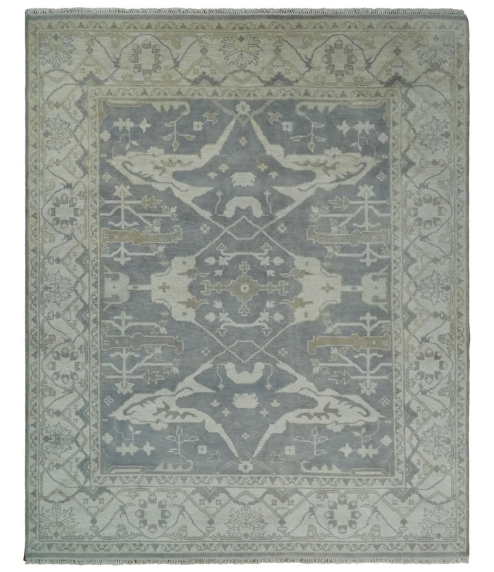Antique Silver, Ivory and Beige Hand Knotted 8x10 Oriental Oushak Wool Area Rug, Living Room Rug | TRDCP1159810 - The Rug Decor
