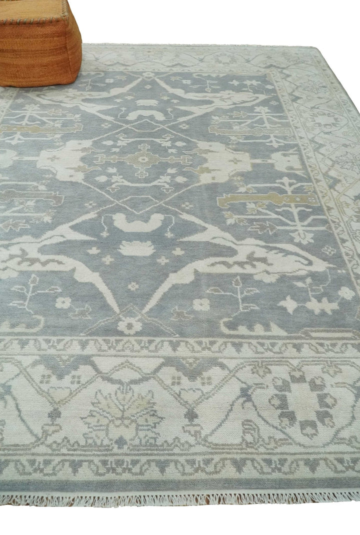 Antique Silver, Ivory and Beige Hand Knotted 8x10 Oriental Oushak Wool Area Rug, Living Room Rug | TRDCP1159810 - The Rug Decor