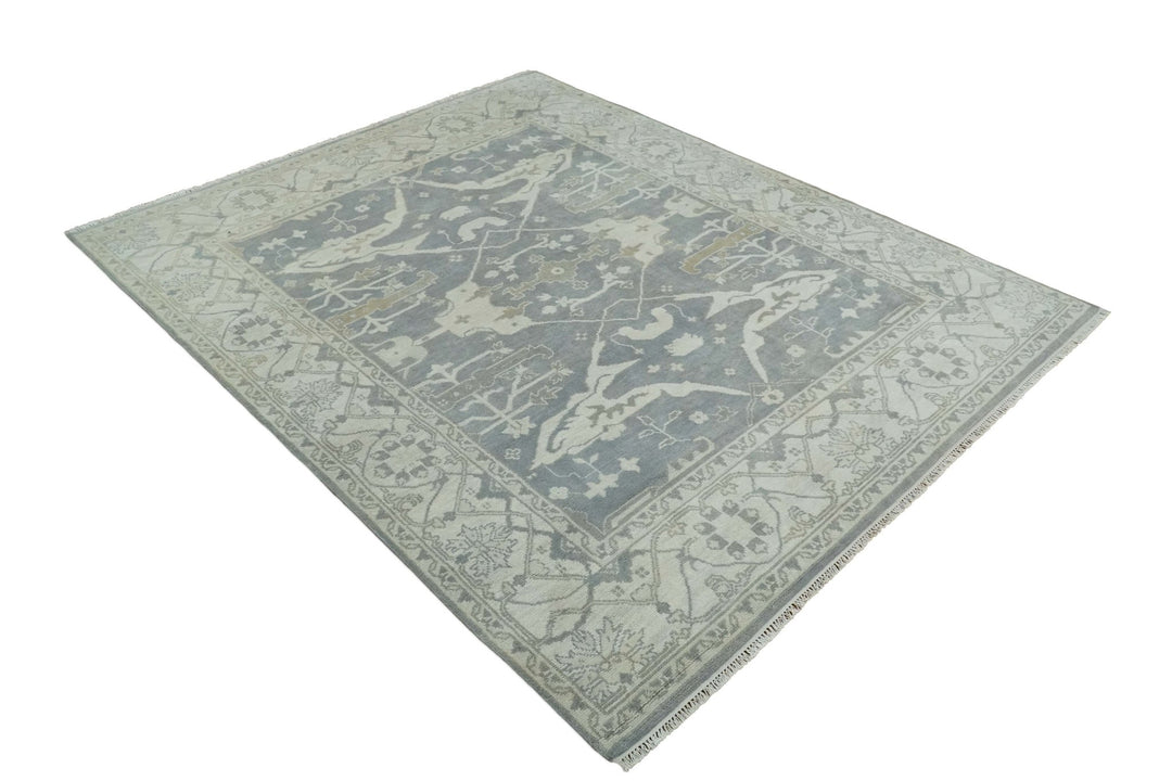 Antique Silver, Ivory and Beige Hand Knotted 8x10 Oriental Oushak Wool Area Rug, Living Room Rug | TRDCP1159810 - The Rug Decor