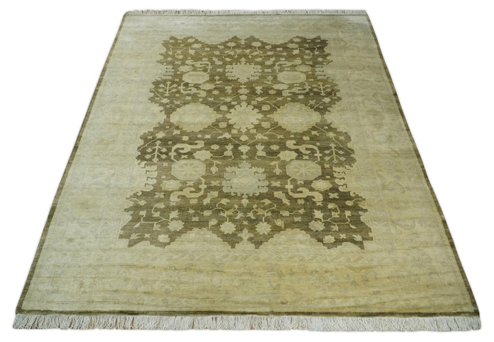 Antique Style 10x14 Hand Knotted Brown and Beige Traditional Oushak Wool Rug, Large Rug | N3751014 - The Rug Decor