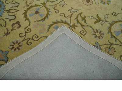 Antique style 5x8 Beige, Olive and Blue Medallion Floral Hand Tufted Wool Area Rug - The Rug Decor