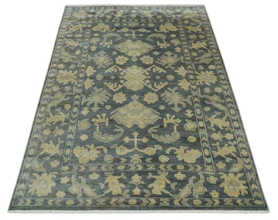 Antique Style 6x9 Hand Knotted Beige and Charcoal Traditional Wool Rug | N35669 - The Rug Decor