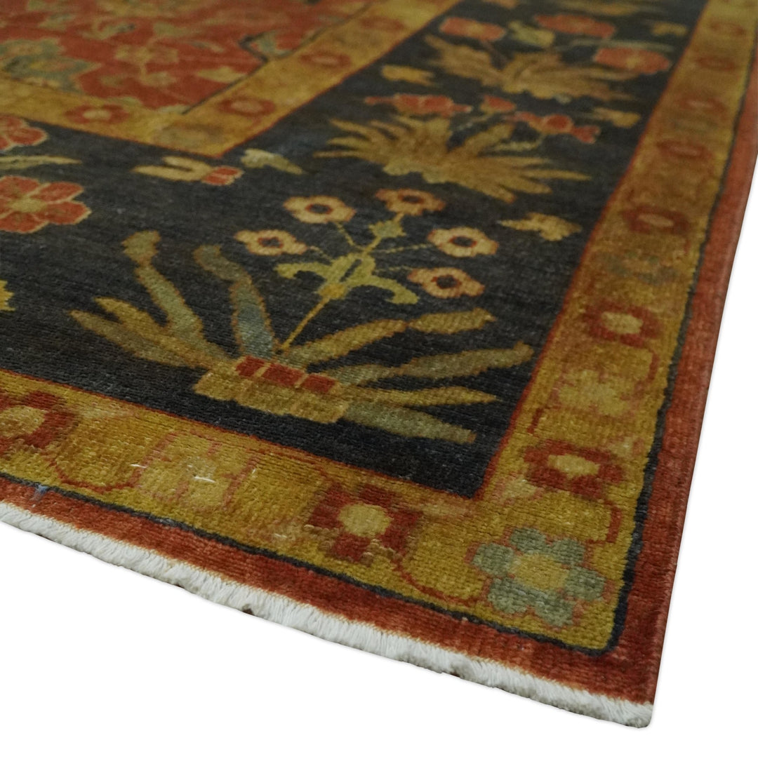 Antique Style 8x10 Rust, Black and Gold Hand Knotted Traditional Turkish Serapi Wool Area Rug - The Rug Decor
