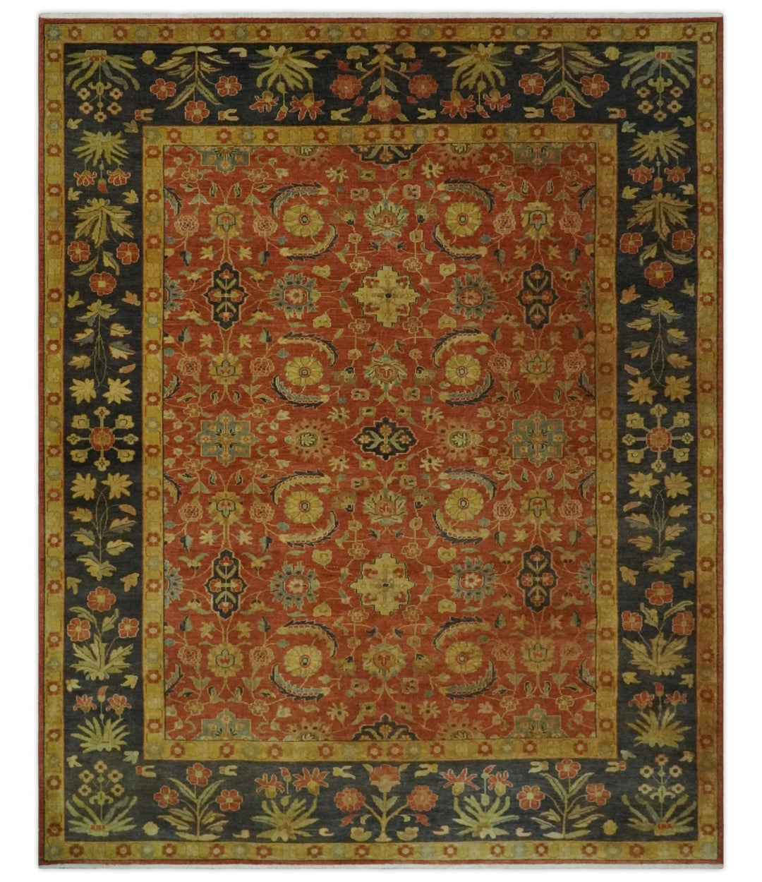 Antique Style 8x10 Rust, Black and Gold Hand Knotted Traditional Turkish Serapi Wool Area Rug - The Rug Decor