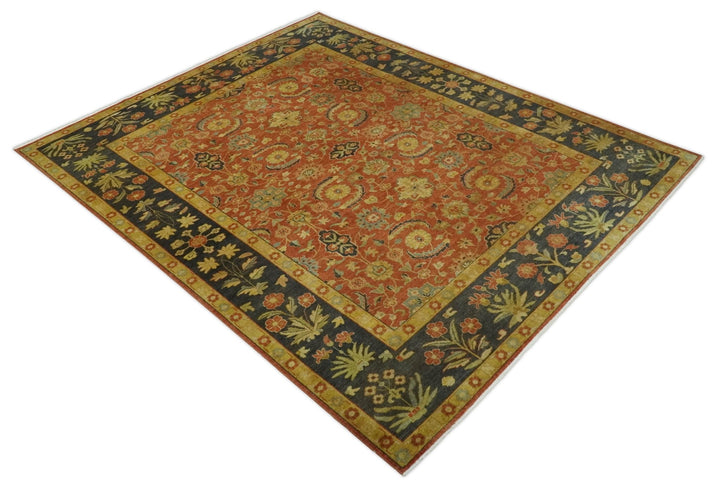 Antique Style 8x10 Rust, Black and Gold Hand Knotted Traditional Turkish Serapi Wool Area Rug - The Rug Decor