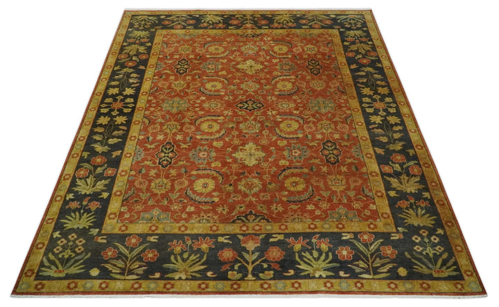 Antique Style 8x10 Rust, Black and Gold Hand Knotted Traditional Turkish Serapi Wool Area Rug - The Rug Decor