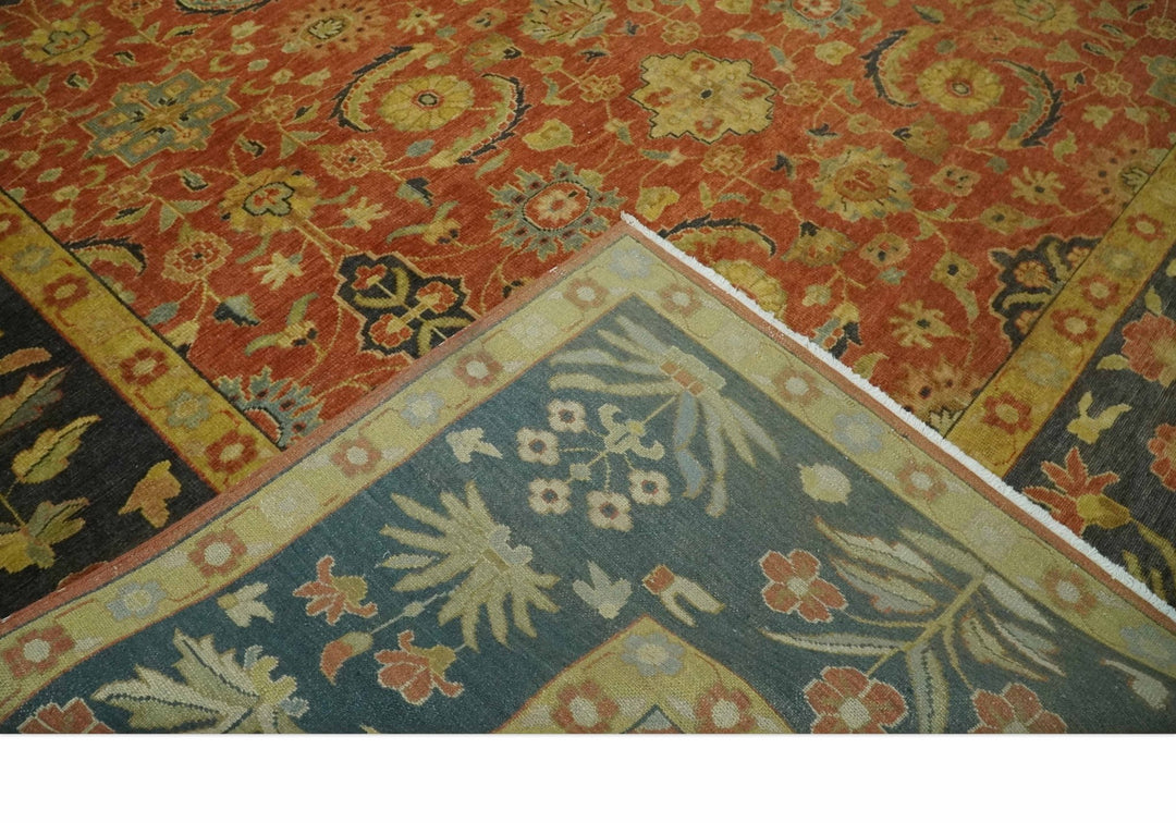 Antique Style 8x10 Rust, Black and Gold Hand Knotted Traditional Turkish Serapi Wool Area Rug - The Rug Decor