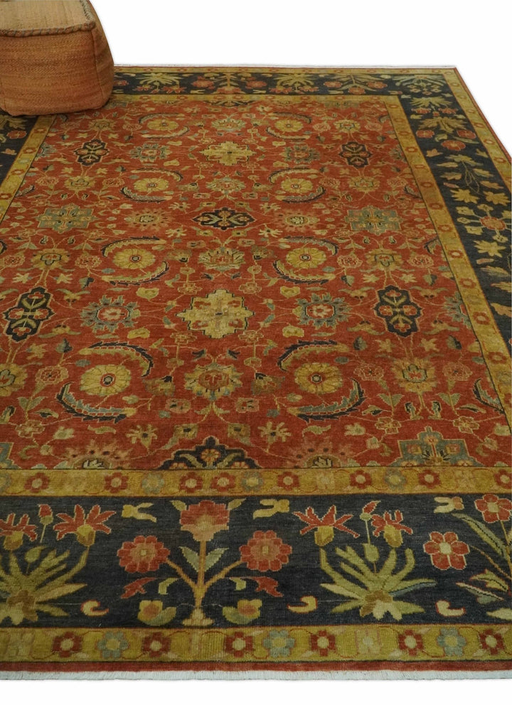 Antique Style 8x10 Rust, Black and Gold Hand Knotted Traditional Turkish Serapi Wool Area Rug - The Rug Decor