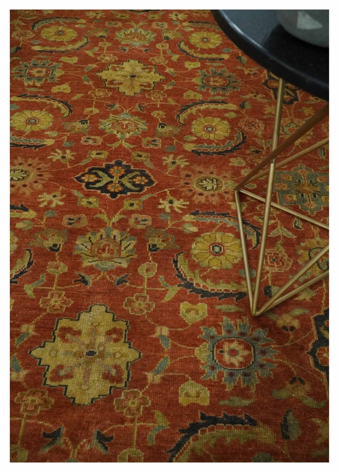 Antique Style 8x10 Rust, Black and Gold Hand Knotted Traditional Turkish Serapi Wool Area Rug - The Rug Decor