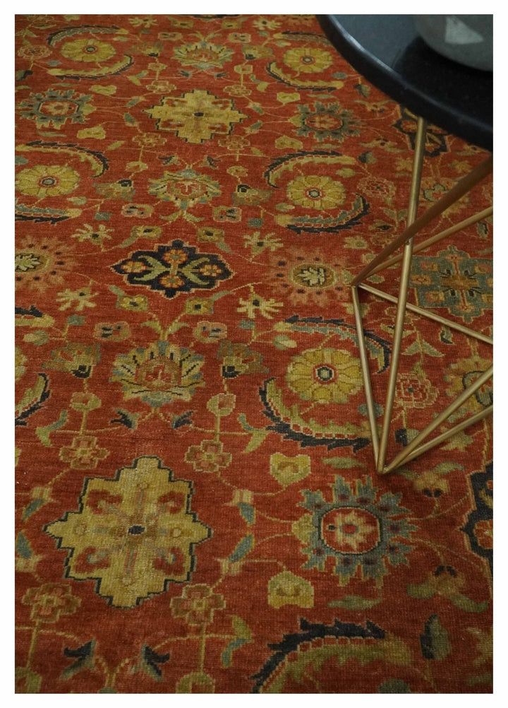 Antique Style 8x10 Rust, Black and Gold Hand Knotted Traditional Turkish Serapi Wool Area Rug - The Rug Decor