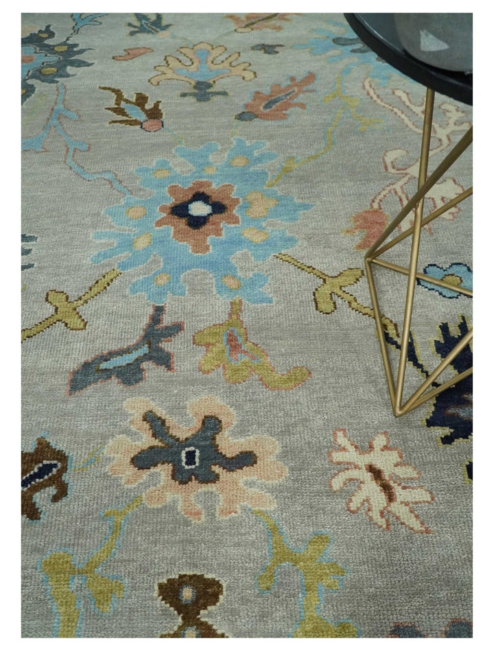 Antique Style 9x12 Wool Traditional Persian Gray and Blue Hand knotted Oushak Area Rug | TRDCP1074912 - The Rug Decor